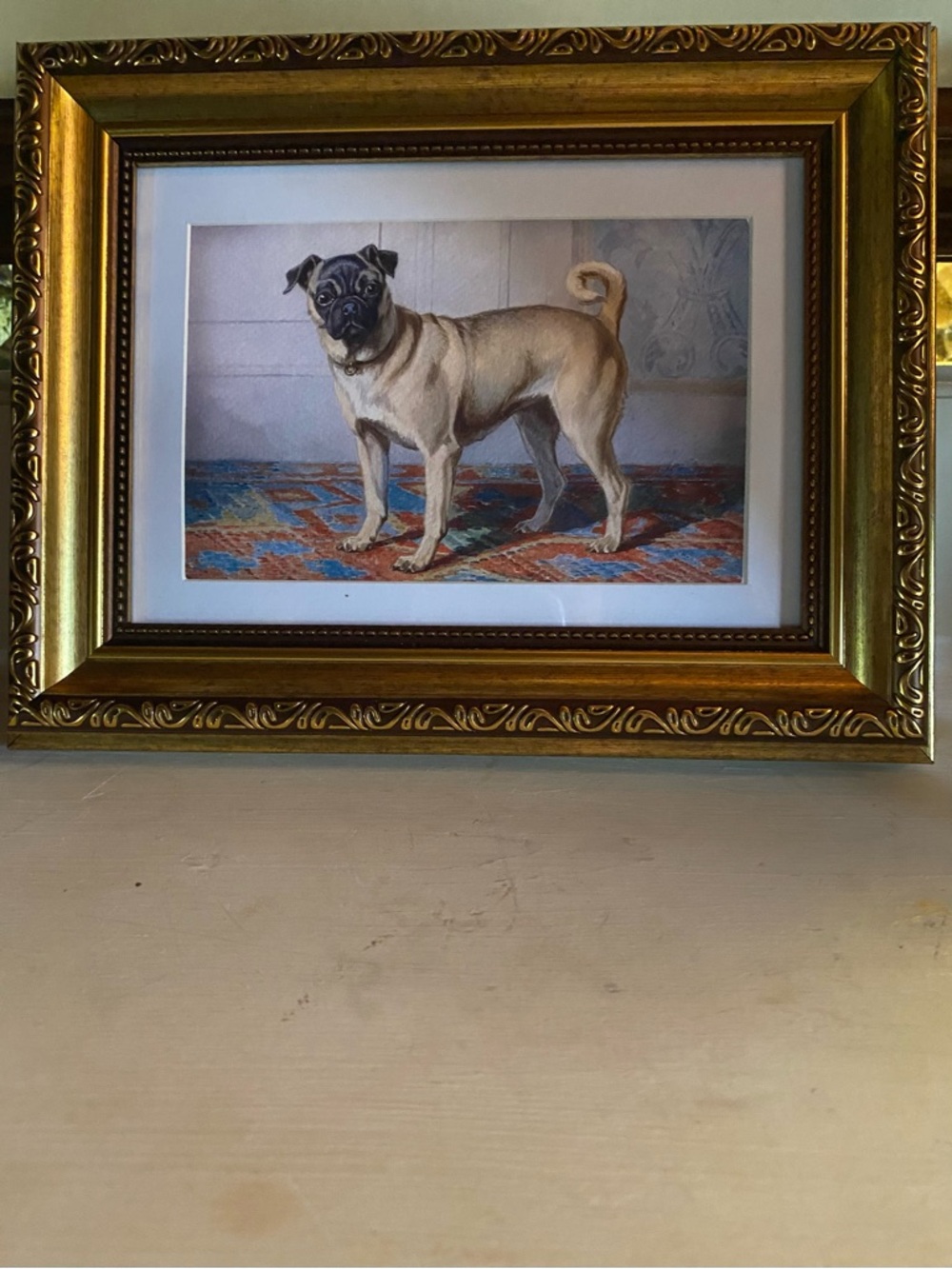 Framed Vintage Pug Dog Art Print in Gold Frame - Picture 2 of 6